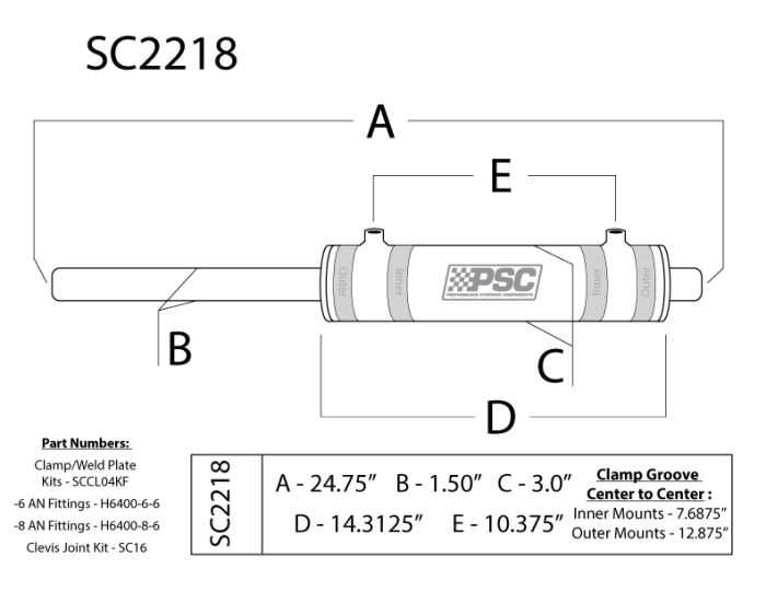 2.5" x 8.75" Stroke Double Ended Steering Cylinder