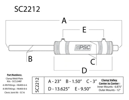 2.5" x 8.0" Stroke Double Ended Steering Cylinder