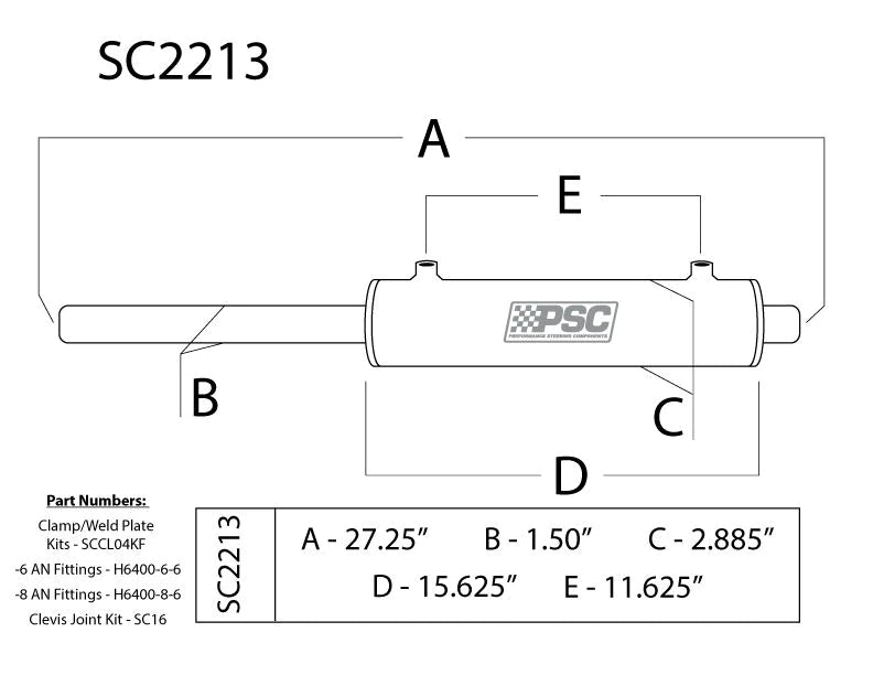 2.5" x 10.0" Stroke Double Ended Steering Cylinder