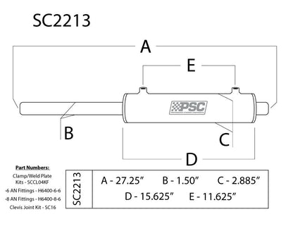 2.5" x 10.0" Stroke Double Ended Steering Cylinder